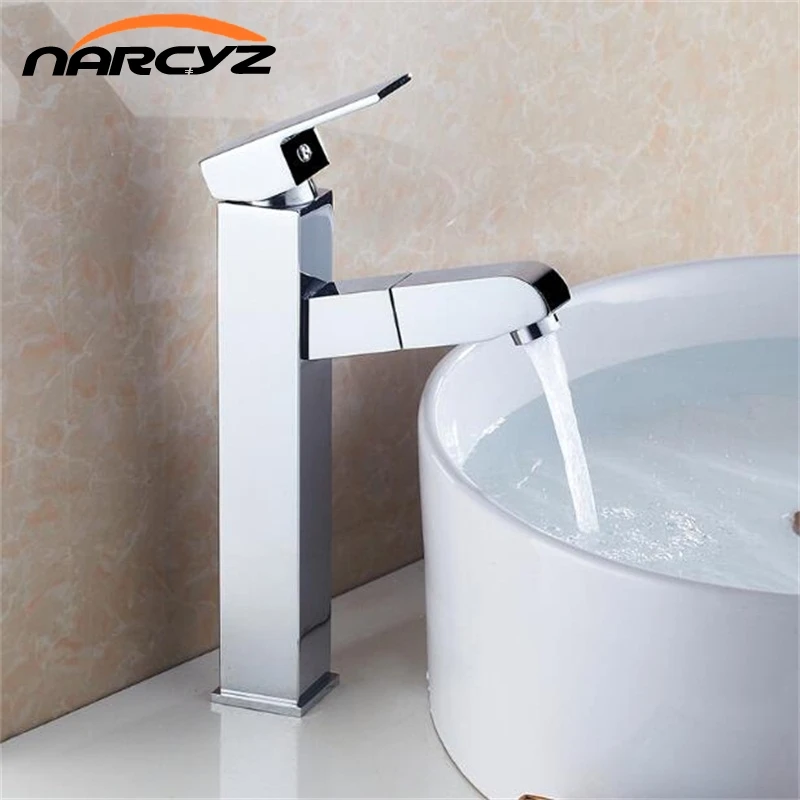 Pull out Chrome basin sink tap bathroom faucet pull down sprayer basin