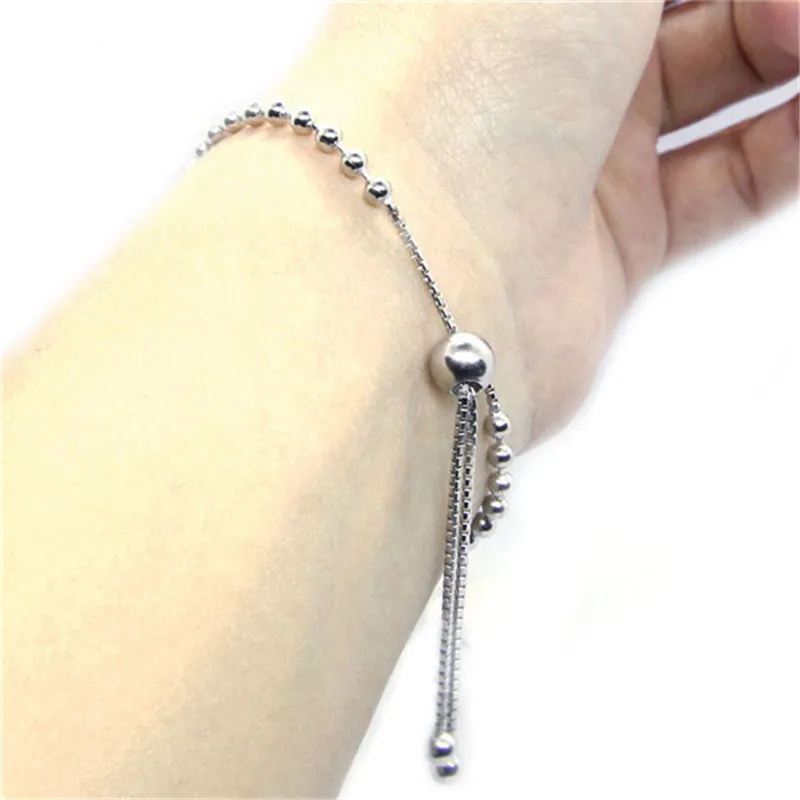 

Free Shipping Ball Chain S925 Sterling Silver Bracelet Fashion Jewelry New Adjustable Lenght Sliver Bracelet