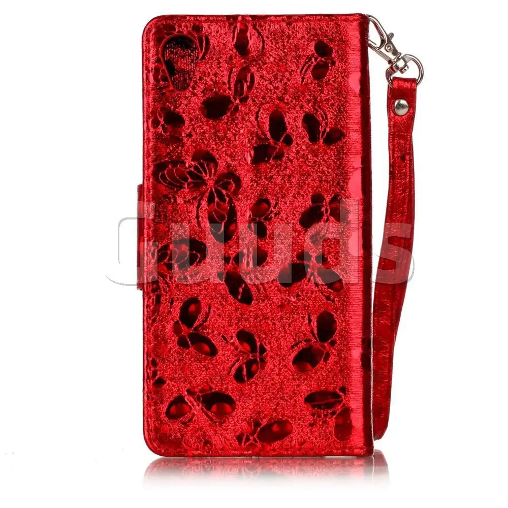 Luxury Laser Butterfly Optical Maser Leather Wallet Case for Sony Xperia X Performance - Red