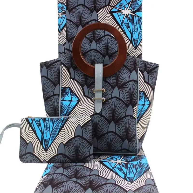 

Newest African Cotton Wax Prints Fabric Matching Fashion Women HandBag African Wax 3pcs/set For Party F97-24