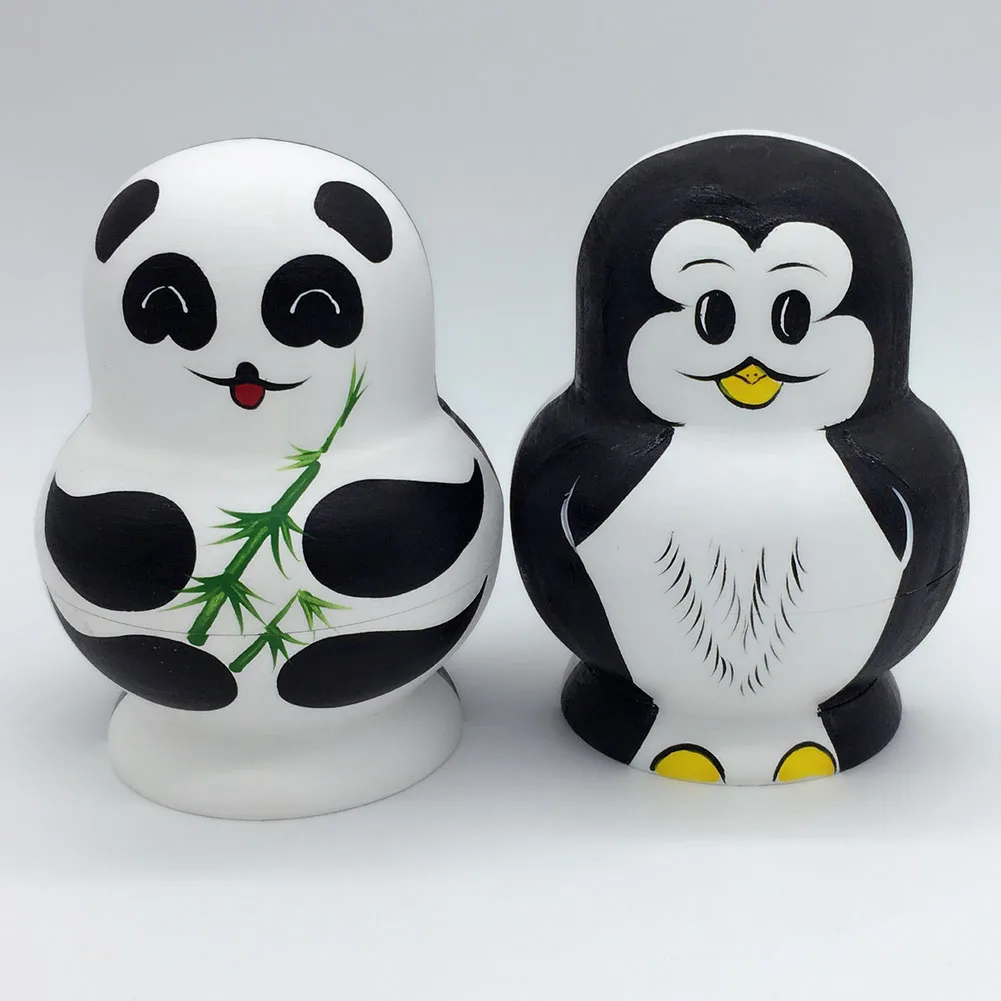 10 Layers Nesting Dolls Wooden Cute Panda Penguin Hand painted Russian Doll Matryoshka font b Toys