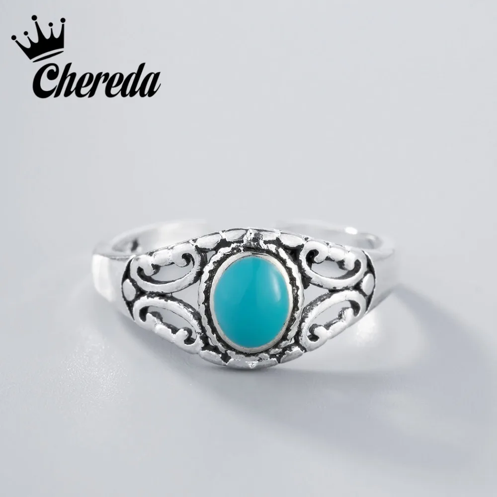 

Chereda Silver Oval Big Blue Stone Ring Crystal Rhinestone Fashion Jewelry Wedding Band Stone Rings For Women