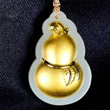Drop Shipping Gold Jade Lucky Amulet FuLu Pendant Necklace XinJiang Hetian Jade Gourd Pendant For Women Men 24K Gold Jewelry Drop Shipping Gold Jade Lucky Amulet FuLu Pendant Necklace XinJiang Hetian Jade Gourd Pendant For Women Men 24K Gold Jewelry