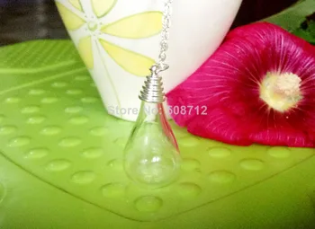 

Free shipping!Glass Globe Necklace DIY Set - 24" Sliver Plated Chain & Cap &18x30mm Water drop flat base Clear Glass Globe