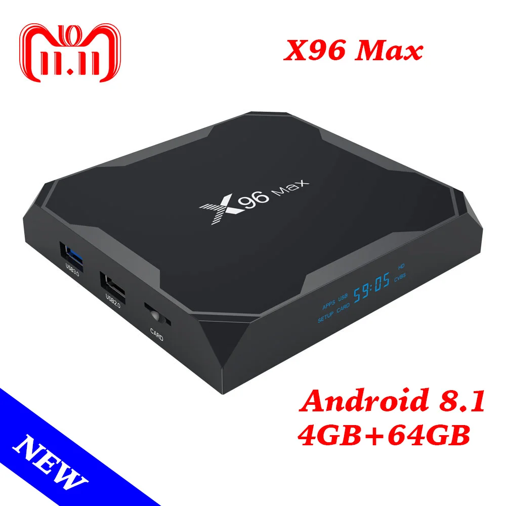 

X96 Max Smart TV BOX Android 8.1 Amlogic S905X2 Quad Core LPDDR4 4GB 64GB 2.4G/5.8GHz Wifi BT 1000M H.265 4K X96Max Set-Top Box