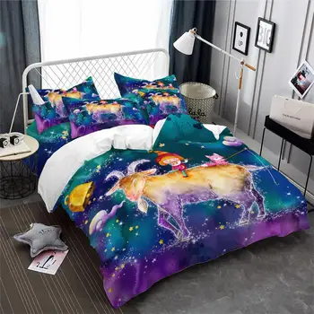 

3Pcs Colorful Constellation Bedding Set Cartoon Capricorn Print Duvet Cover Set Kids Dreamlike Bedding Pillowcase Home Decor