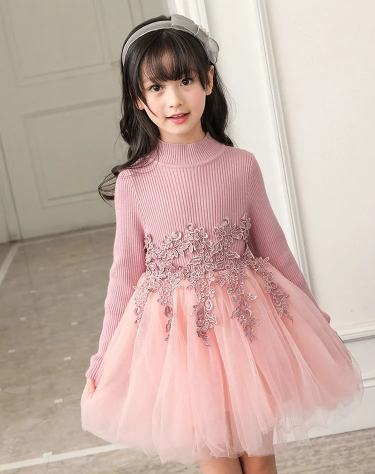 Трикотажное платье-свитер; одежда принцессы; платье для девочек; Цвет фиолетовый, розовый; рождественские детские платья для девочек; одежда на свадьбу; сезон осень-зима