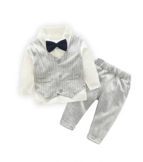 Одежда для маленьких мальчиков; хлопковый смокинг для свадьбы, дня рождения; комплект из топа и штанов; Детский костюм на крестины и фотосессии