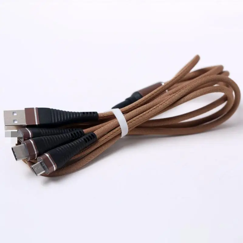 Eighfitech 3 в 1 Usb кабель для мобильного телефона Micro Usb type-c три в одном зарядный кабель для Apple Android Прямая поставка - Цвет: Coffee