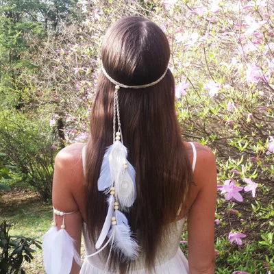 

Bohemian white peacock feather ostrich feather headdress