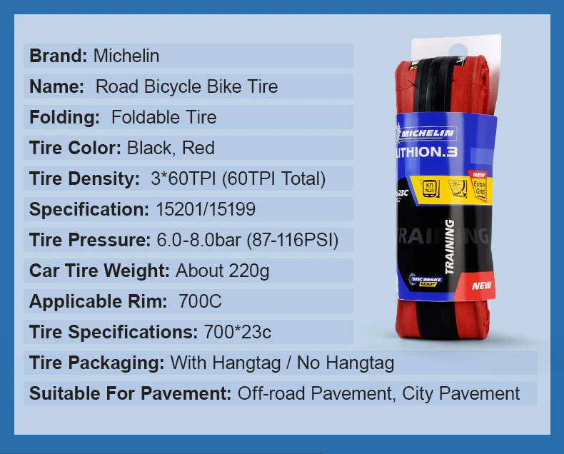 MICHELIN 1 Piece LITHION-3 Training Road Bicycle Bike Tire 700*23c Foldable Tyre Resistant Folding Ultralight Tyre Bicycle Parts