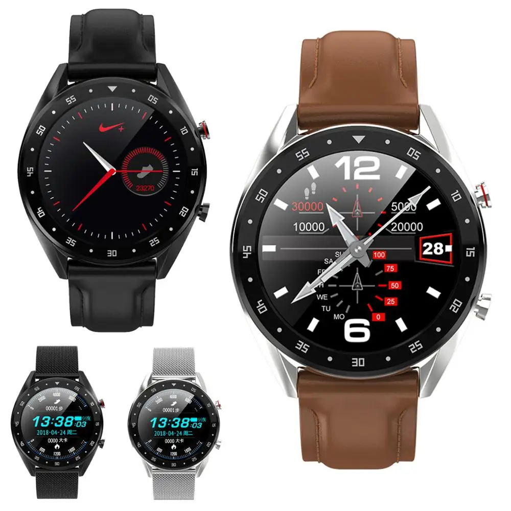 

Business Smart Watch Round Screen Bluetooth WristWatch Stainess Steel/PU Leather Band Sleep Heart Rate Monitor For Cellphones