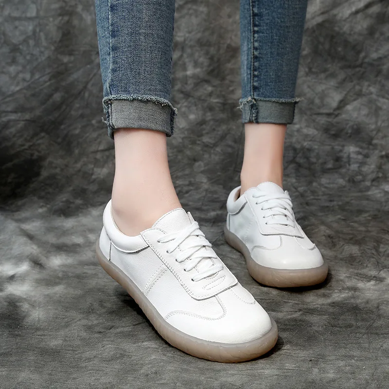 WOIZGIC Gril Women's Ladies Female Woman Genuine Leather White Vulcanized Shoes Flats Sneakers Platform Lace Up soft four season 4