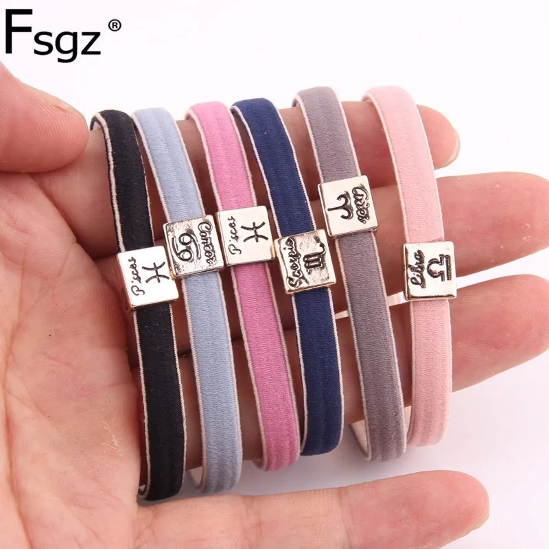

High Quality Hair Gums For Women Flat Solid Elastic Hair Bands Funny Constellation Pattern Charms Ornament Rubber Bands Ponytail