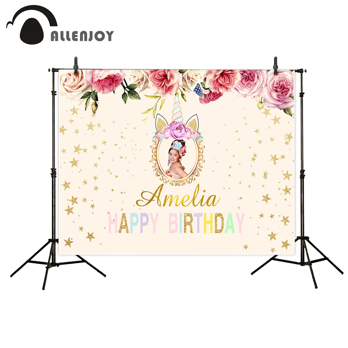 pic Background Frame Happy Birthday Unicorn allenjoy photography backdrop flowers golden stars unicorn photo frame happy birthday theme background camera fotografica