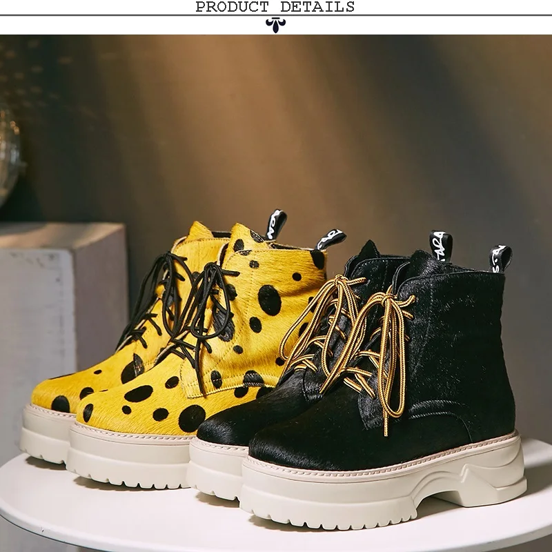 ZVQ/Новые модные зимние женские ботильоны с круглым носком женская обувь с перекрестной шнуровкой на высоком квадратном каблуке и платформе обувь черного и желтого цвета