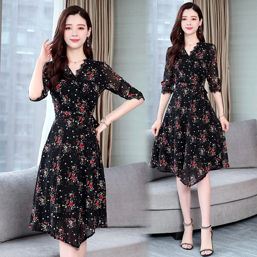 2019 Винтаж цветочный шифон Boho платья Новые летние 3XL плюс Размеры принт пляжный