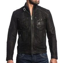 Винтаж черного цвета с рисунком черепа Для мужчин \'s кожаная мотоциклетная куртка из натуральной кожи толстые теплые зимние кожаные мотоциклетные куртки M-4XL