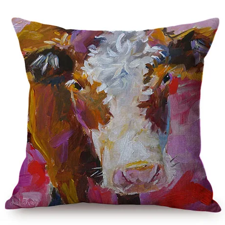 3D Cattle Cow European Style Oil Painting Art Farm Animal Print Home Decor Throw Pillow Case Cotton Linen Car Sofa Cushion Cover K90-11