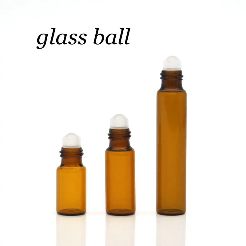 Rolo de Vidro Fino na Garrafa Frascos de Óleo Essencial com Rolo Bola de Vidro Lote 2ml 3ml 5ml 10ml Âmbar Amostra Teste Metal 50 Pçs - 1ml 5 Garrafas reutilizáveis