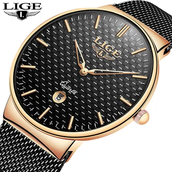 

LIGE 2019 New Fashion Men Watches Sport Clock Waterproof Minimalism Steel Mesh Quartz WristWatch Men Clock Relogio Masculino+Box