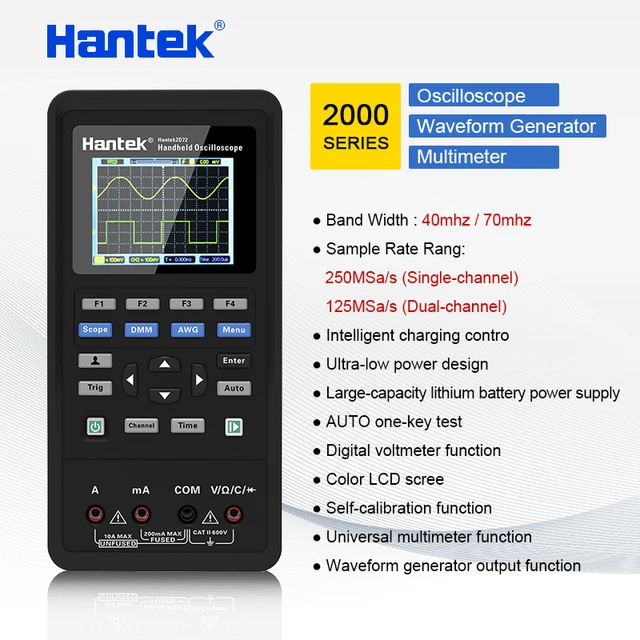 Best Price Hantek Oscilloscope + Waveform Generator + Multimeter automotive USB 2 Channels 40mhz 70mhz 250MSa/S  color LCD display tools