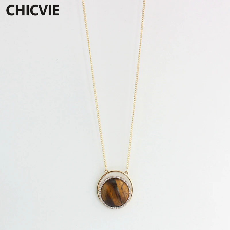 

Trendy Tiger Eye Natural stone Necklace for Women Couple Long rhinestone Gold Necklaces & Pendants Handmade Jewelry SNE160170
