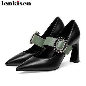 

European movie stars officce lady pointed toe oxford pumps buckle strap high heels buckle strap vintage mixed colors shoes L90