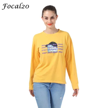 

Focal20 Harajuku Letter Print Women T-shirt Long Sleeve Graffiti Portrait Face Print Graphic T Shirt Tee Top Streetwear