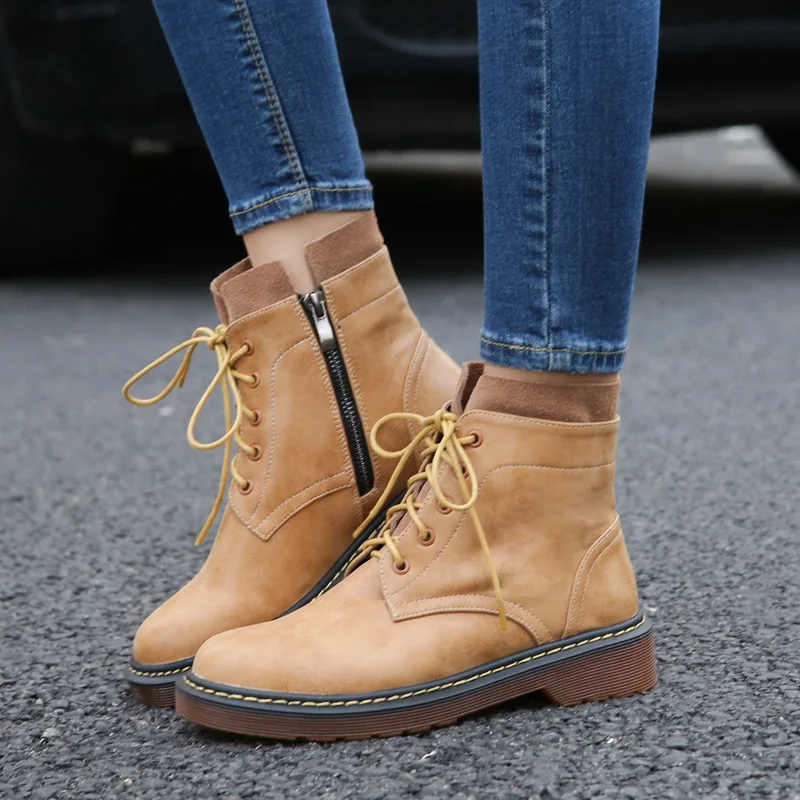 

Winter new boots plus velvet booties thick with laces frosted Martin boots large size women's shoes