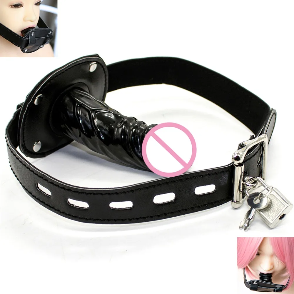 Sexy font b dildo b font open mouth gag ball leather harness head bondage restraint adult