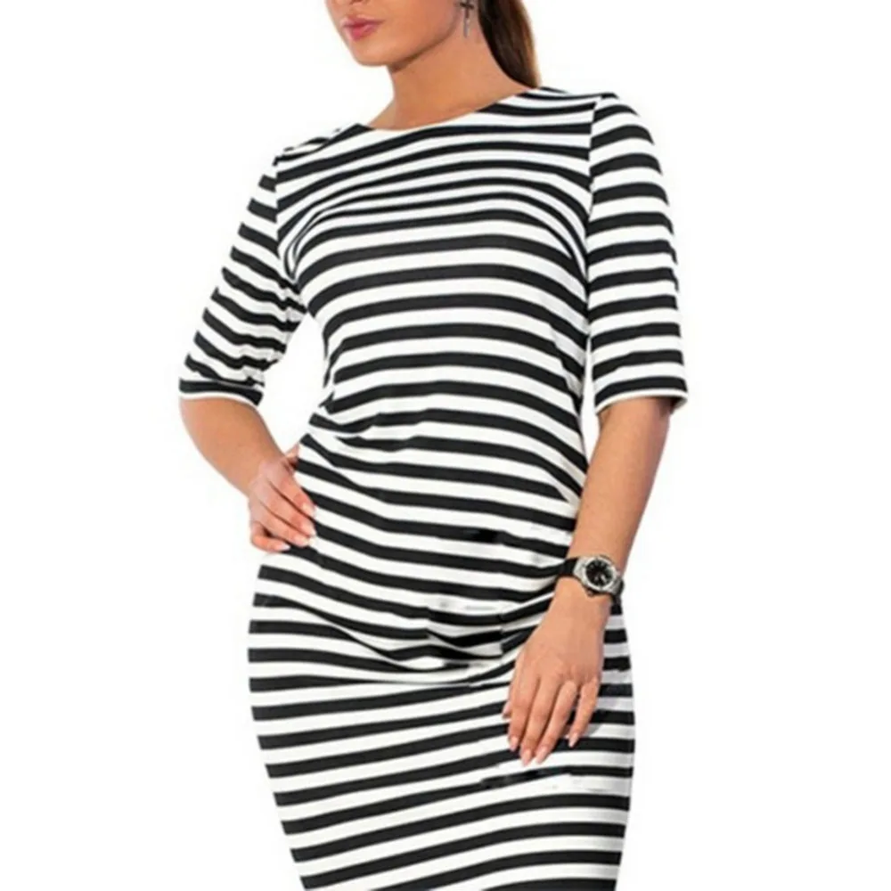

Women Dress Short Sleeve Round Neck Slim Fit Bodycon Dress Striped Side Split Womens Casual PLUS SIZE Dresse Clothes#280467