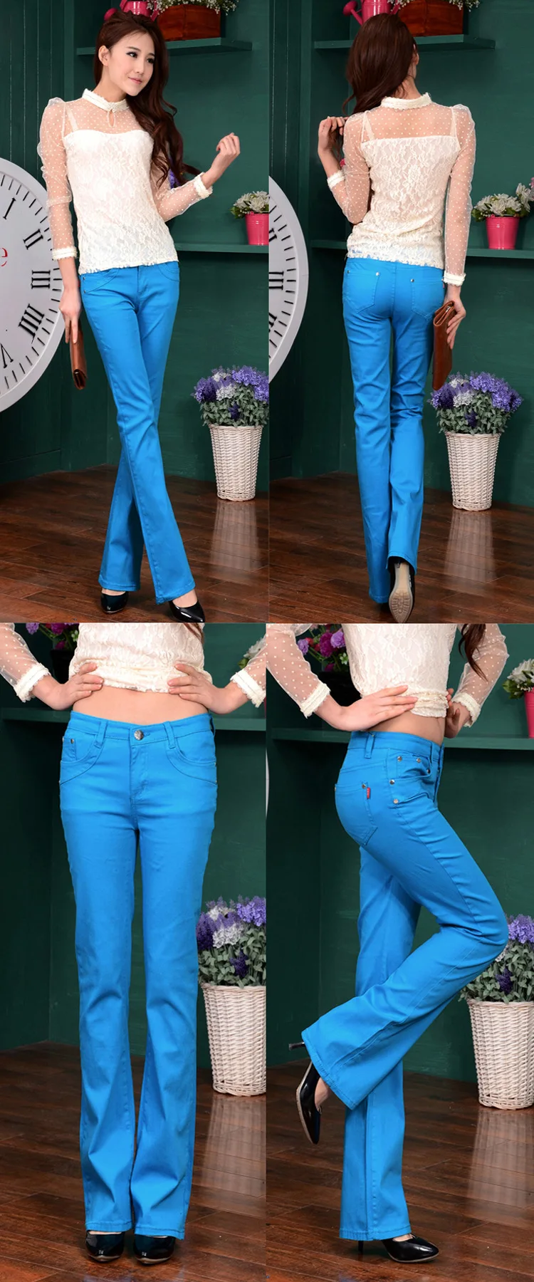 Весна Осень новые женские повседневные модные джинсы ярких цветов/Женские однотонные свободные маленькие расклешенные джинсы