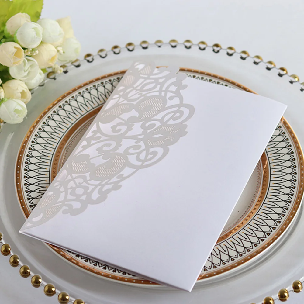  10pcs/lot Creaative Laser Cut Wedding Invitations Cards With Ribbons For Engagement Birthday Shower - 32978791601