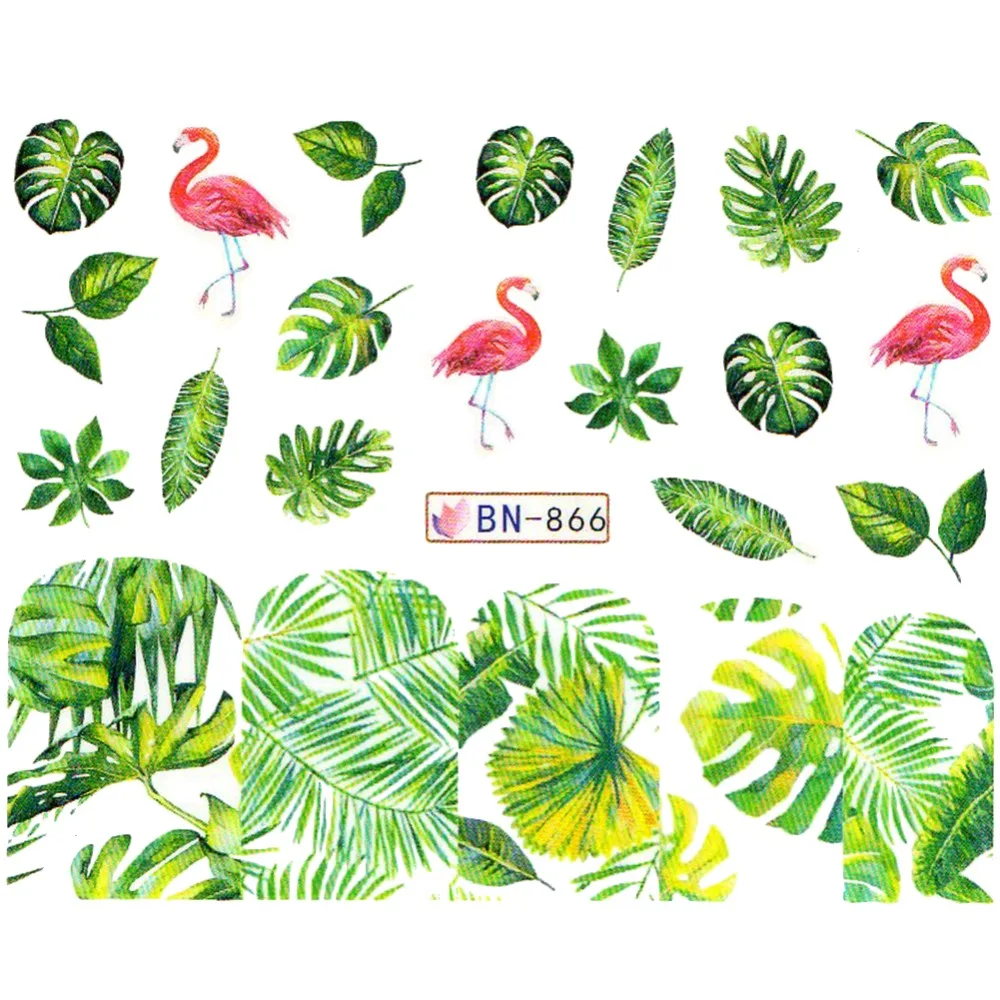 COSCELIA 10 видов конструкций водные наклейки слайдер Лето джунгли Фламинго попугай Флора водяной знак наклейки для ногтей украшения обертывания маникюр