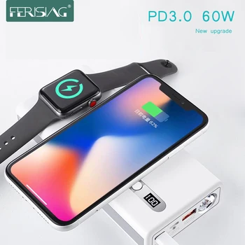 

FERISING Wireless PD3.0 60W Fast Charger Power Bank 20000mAh for Apple Watch 4/3/2 iPhoneX External Battery for iWatch Macbook
