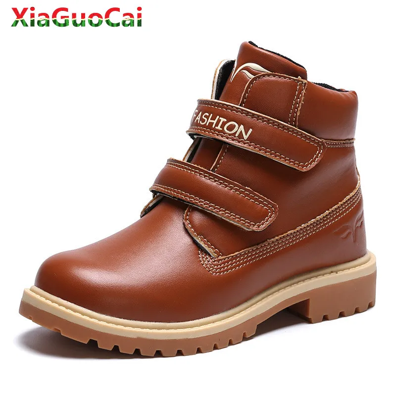 2018 New Big Children Genuine Leather Snow Boots High Top Boys Snow Wear Fashion Shoes Hook & Loop Martin Boots For Kids A16 10