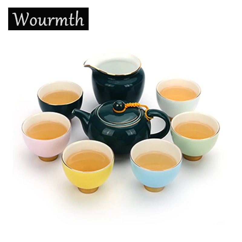

Coffee tea set includes a teapot and six cups in five bright colors creative gift of excellent quality Kung Fu tea sets