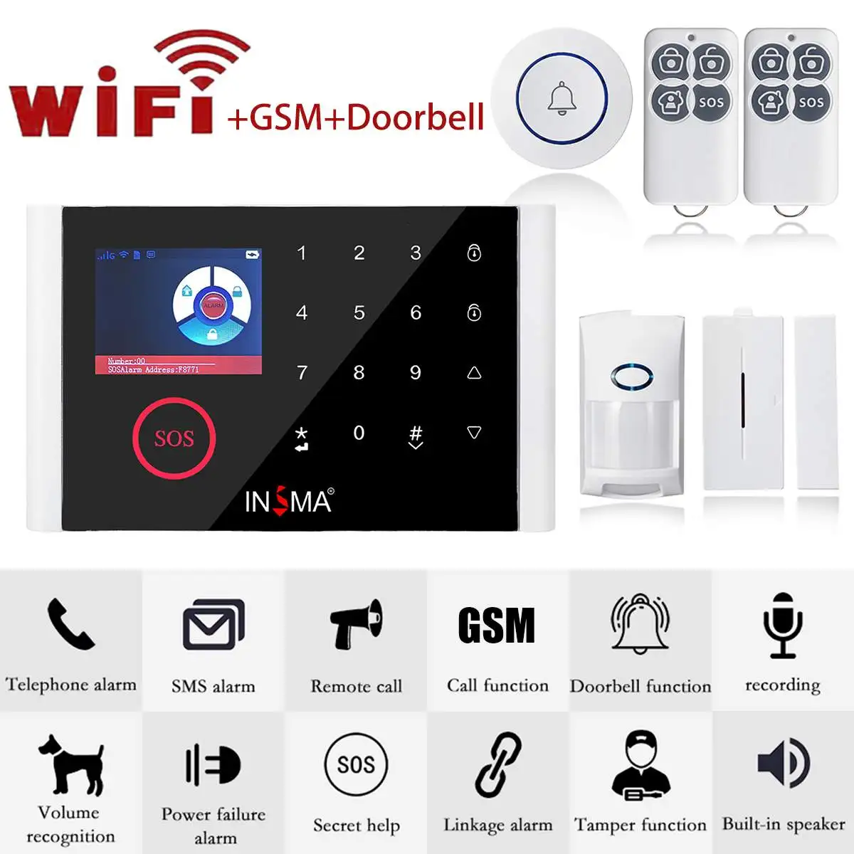 

Intelligent Switchable Wireless Home Security WIFI GSM GPRS Alarm System Sensor Kit APP Remote Control EN RU ES PT DE KR SA FR