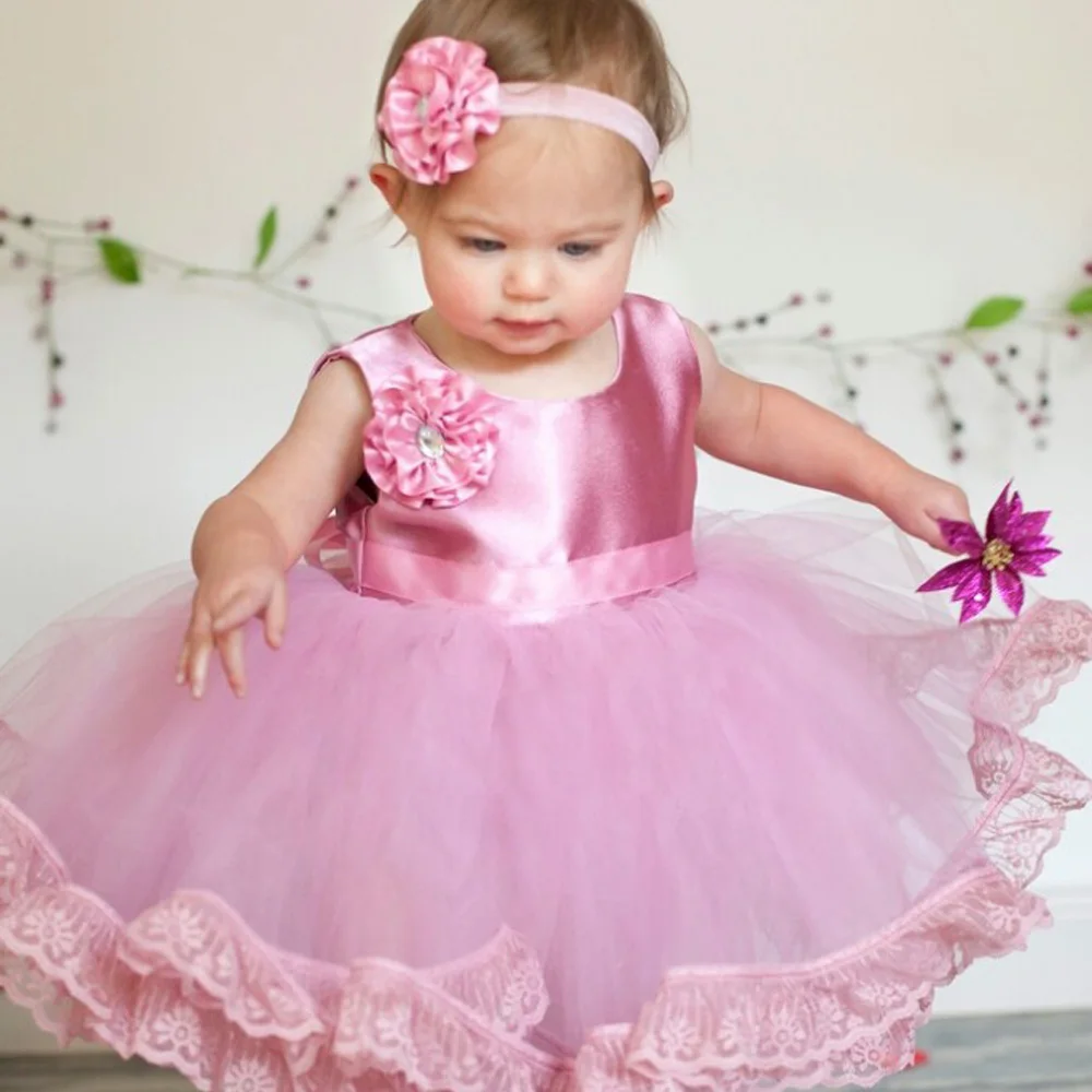 

Pink Flower Appliques Sleeveless with Tribute Silk Ball Gown for Weddings Real photo Lace up Knee Length Flower Girl Dress 2016