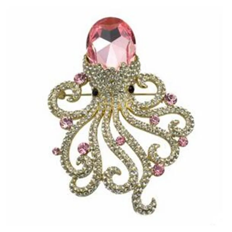 

High Quality Hyperbole European Alloy Rhinestone Plating Octopus Brooches Pins Badges Fashion Jewelry For Women-DXRSBR017F