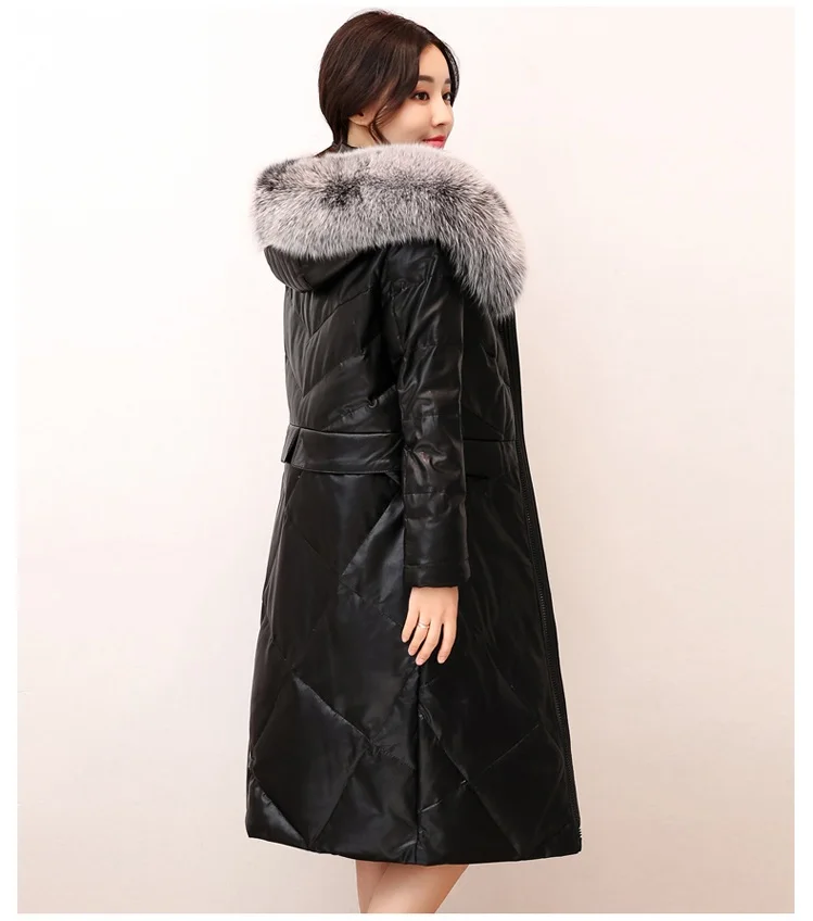 Зимний женский пуховик из хлопка с капюшоном из лисьего меха pu кожаная куртка пальто размера плюс 4XL свободные парки толстое теплое пальто женское длинное пальто