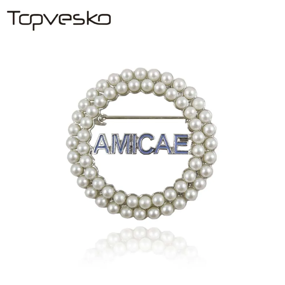 

2019 New Tow Lines Circle AMICAE Pearl Lapel Pin Brooch Jewelry