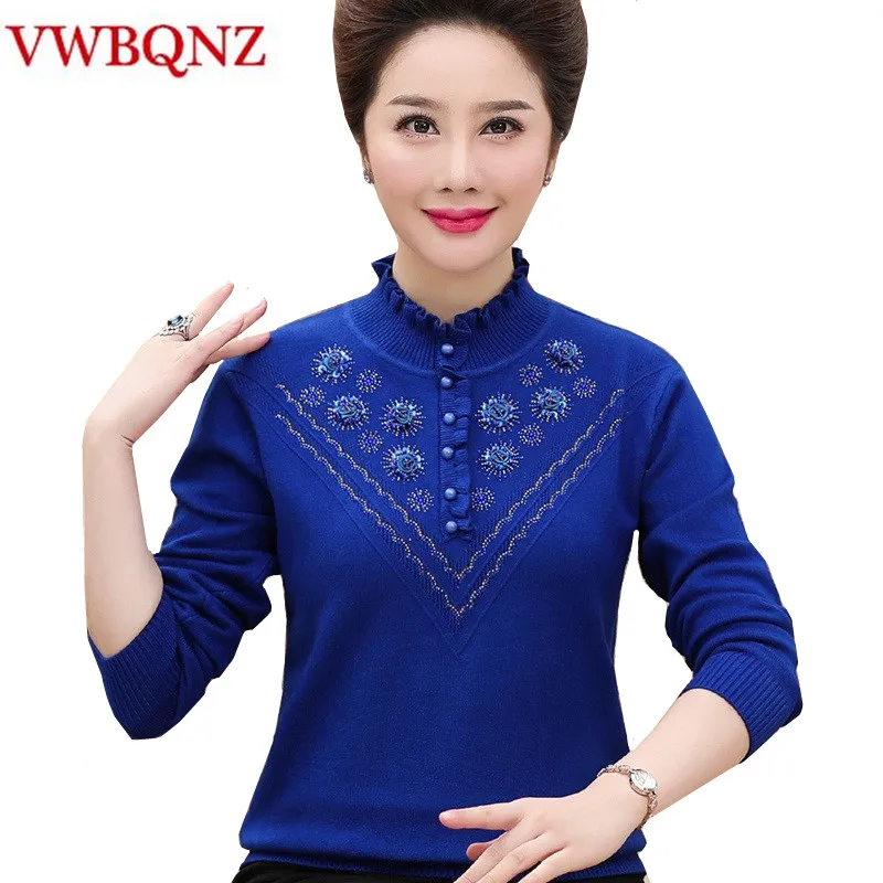 

Fashion Middle-aged Lady Soft Turtleneck Sweater Loose Long sleeve Pullover Top Candy color Warm Knitted Sweaters Plus size 4XL