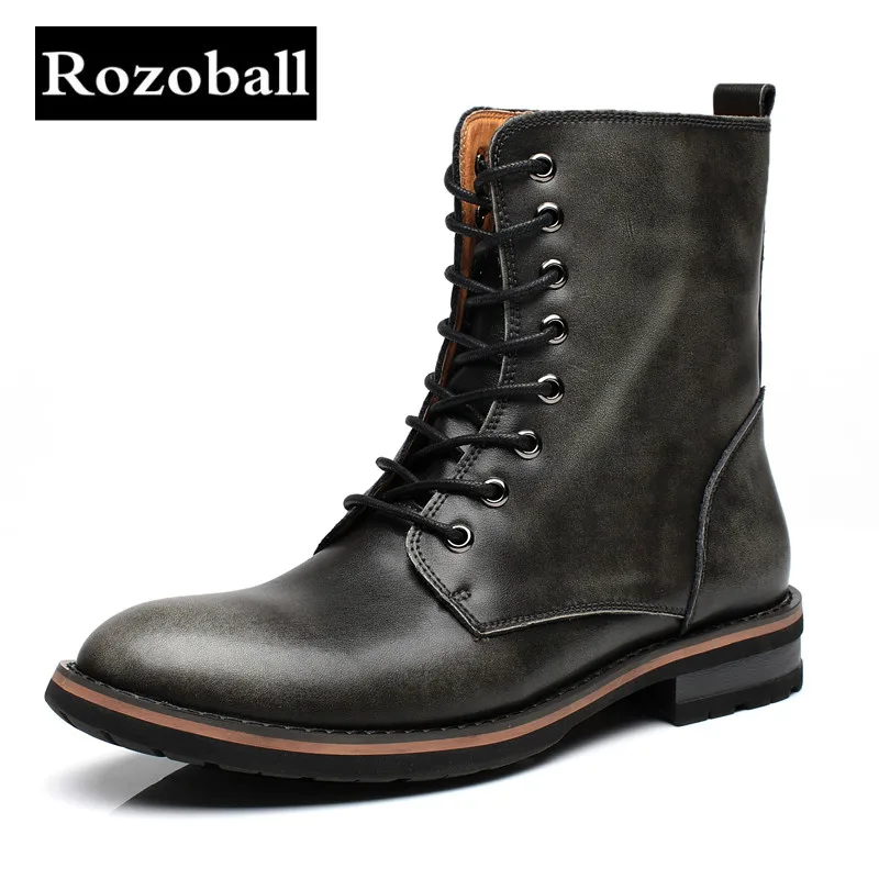 

Rozoball Men Boots Genuine Leather Fashion Winter Brand Chelsea Boots Lace Up Men Shoes Footwear Boots botas hombre DropShipping