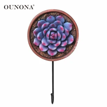 

OUNONA Creative Resin Art Succulent Plant Design Decorative Key Hat Cloth Towel Hooks Wall Hanger