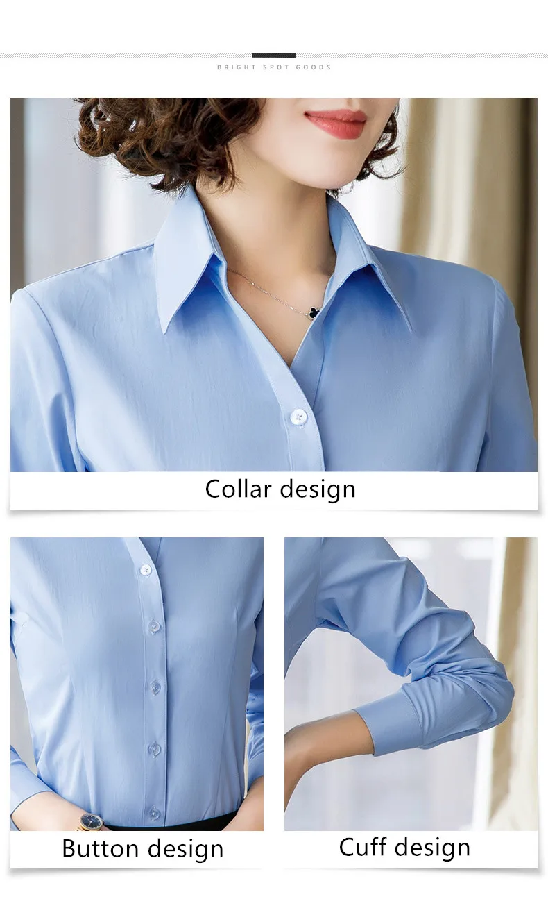 Новинка, осенняя Женская хлопковая рубашка, модная, темпераментная, длинный рукав, тонкая, формальная блузка, офисная, для девушек, для работы, топы белого и синего цвета