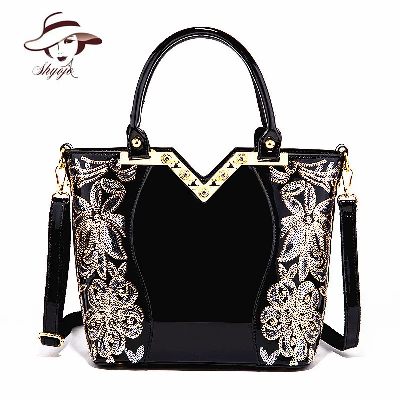 Us 25 1 40 Off New Black Simple Luxury Women Party Evening Leather Handbag Por High Quality Messenger Bag Classic Flower Shoulder Tote In