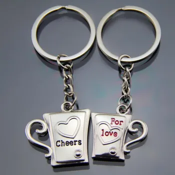 

1lot=30pair!Lover cup alloy Couple metal Fashion creative key ring/Valentine's Day ,wedding gift/party Favors gift
