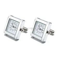 Lepton Functional Watch Cufflinks For Men Square Real Clock Cuff links With Battery Digital Mens Watch Cufflink Relojes gemelos